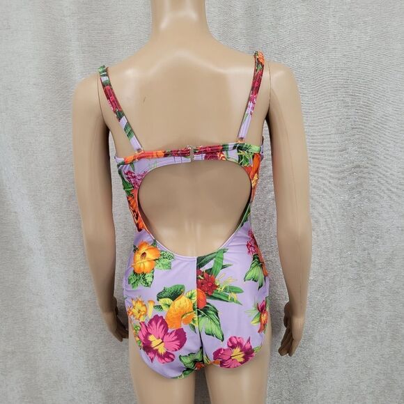 Victoria's Secret Y2K Water Bra Purple Floral One Piece Swimsuit Women's Size 14 - Picture 4 of 16